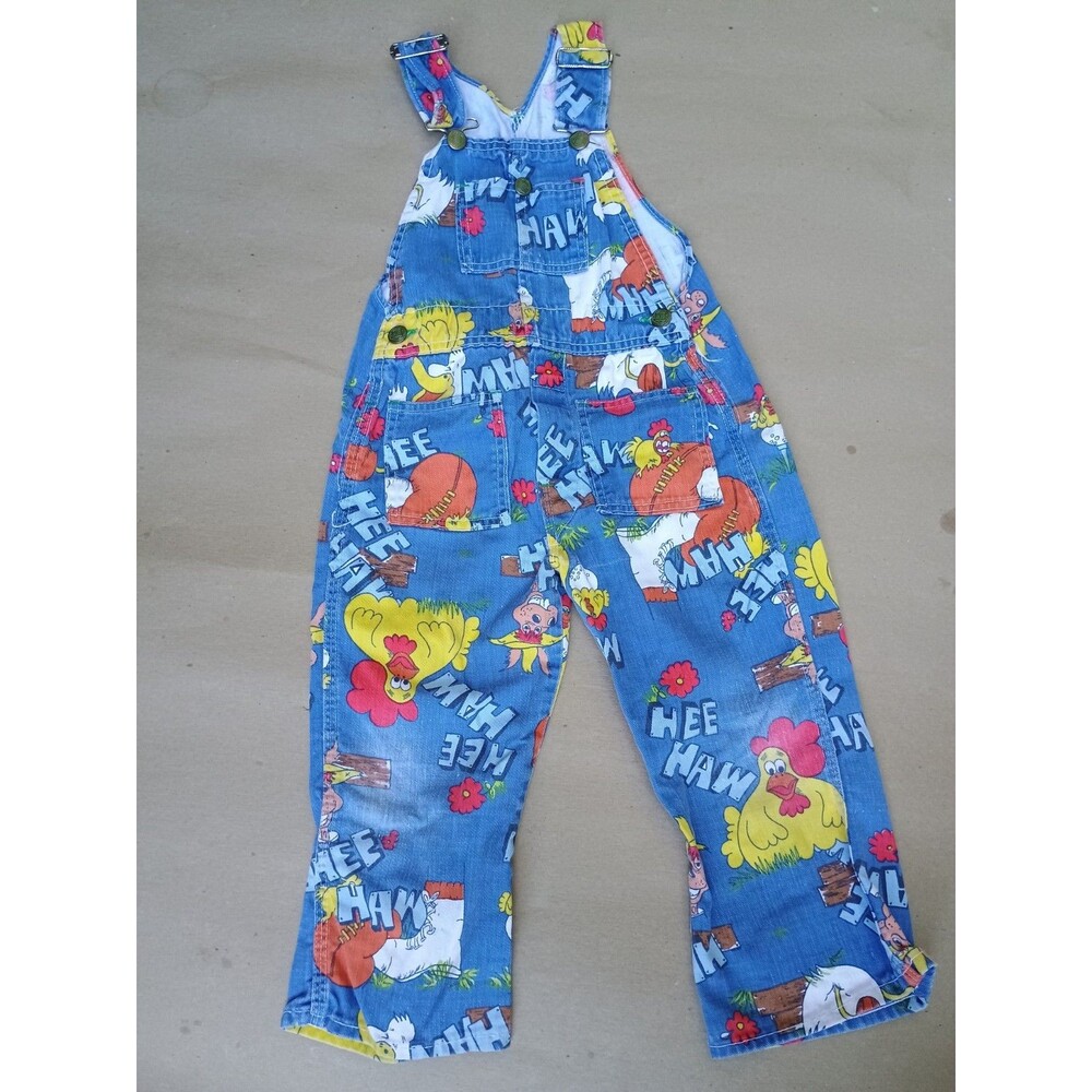 Vintage Hee Haw by Liberty Denim Bib Overalls Kid Sz 4 Retro Farm Animals